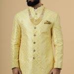 Stunning Yellow Sequin Embroidered Achkan for Men | Father Son Combo | Perfect for Grooms